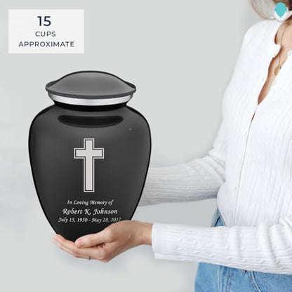 Adult Personalized Simple Cross Cremation Urns for Human Ashes I Large Charcoal Funeral Urn for Men and Women I 200 lbs - color: Carcoal Black