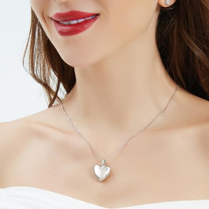 YOUFENG Love Heart Locket Necklace That Holds Pictures S925 Silver Photo Lockets Gifts for Women Jewelry - color: Diamond