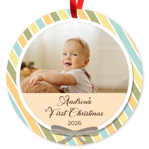 Baby First Christmas, Personalized Kids Christmas Ornaments, Custom Photo and Name for Baby-Kids 2025 Christmas Tree Ornament, Velvet Pouch Included, Velvet Pouch Included, ACM, Made in the USA - color: Baby