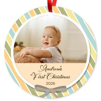 Baby First Christmas, Personalized Kids Christmas Ornaments, Custom Photo and Name for Baby-Kids 2025 Christmas Tree Ornament, Velvet Pouch Included, Velvet Pouch Included, ACM, Made in the USA - color: Baby