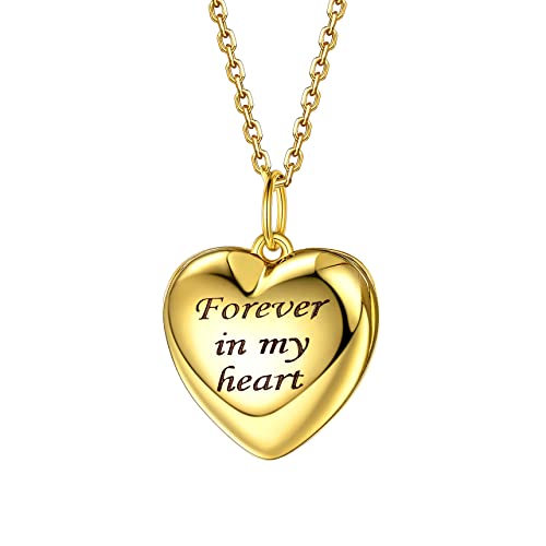 Bestyle Sterling Silver Heart Locket Necklace for Women, Dainty Cute Small Heart Locket Pendant in Gold/Rose Gold/Silver, Love Statement Jewelry Gift for Mother Wife - color: A1. Forever In My Heart-Gold-Locket Only, NO Custom