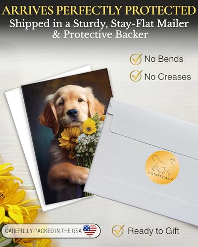 Golden Retriever with Flowers All Occasions Greeting Card - Dog with Flowers from Unique Dogs Party Delights Collection - Large 5x7 Inch - Blank Inside with White Envelope - color: Golden Retriever with Flowers