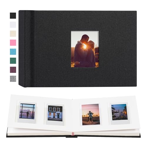 Instax Mini Photo Album with Writing Space, 56 Pockets, Black | Compatible with 2x3 inch & Polaroid Pictures, Recessed Clear Pockets, Wedding Guest Book and Family Memories - color: Black, size: 52 Pockets