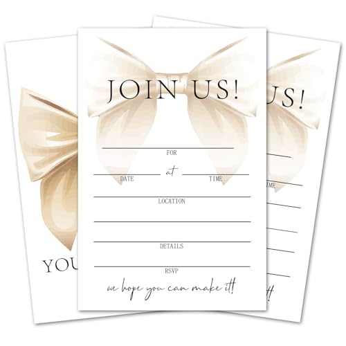 25 Pcs Champagne Bow Invitation Cards With Envelopes - Join us Invitations For Wedding Baby Shower Birthday, 4x6 Inch Fill-In Style Double-Sided -02 - style: Join us Invitations