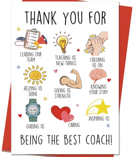 Thank You Coach Card, Basketball Football Coach Appreciation Gift | Perfect Coach Appreciation Card Gift for Sports Coach, Thoughtful End of Season Coach Gifts with Envelope - color: CD-023, size: 8.0 x 5.3 inches