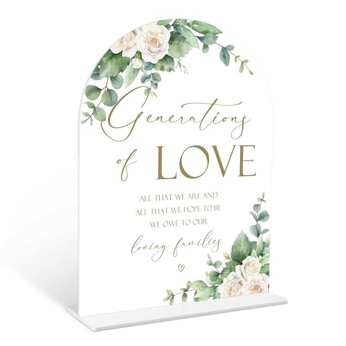 Eucalyptus Rose Generations Of Love Sign, 6 x 8 Inch White Arch Acrylic Wedding Sign with Holder, Wedding Sign for Ceremony and Reception, Wedding Decoration, Wedding Supplies - AM16 - color: Rose Generations Of Love, size: Eucalyptus 6X8IN