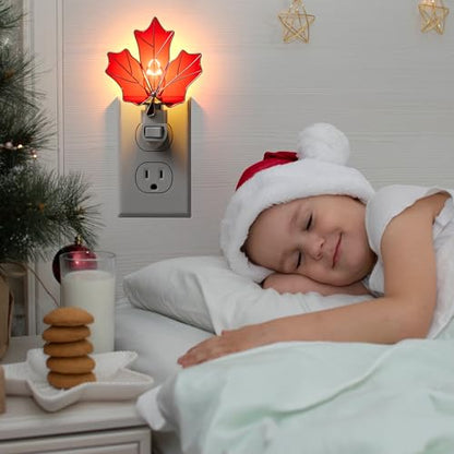 Stained Glass Maple Leaf Night Lights Plug in for Home,7W Warm Light - color: Brown Maple Leaf