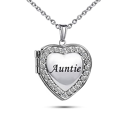 KunBead Women's Love Heart Photo Locket Necklace with Picture inside Jewelry Pendant Necklace for Auntie Friend Dad Daughter Granddaughter Nana Sister Wife Mom Grandma - style: Auntie