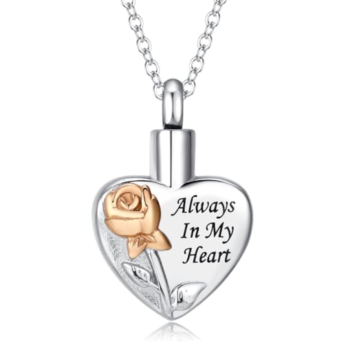 Heart Urn Necklaces for Ashes for Women Stainless Steel Cremation Jewelry for Ashes - style: Rose-Always in My Heart