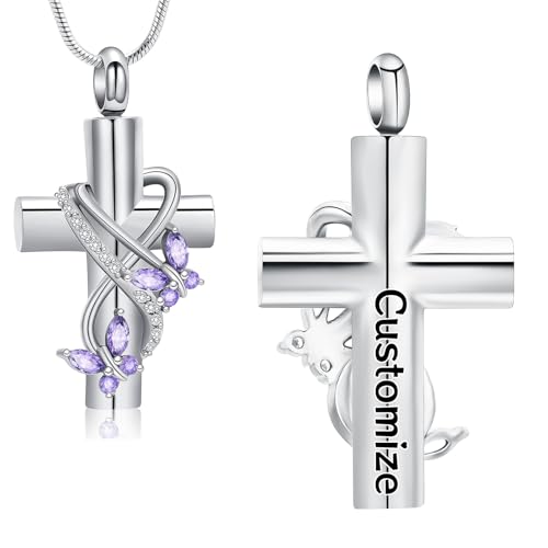 Butterfly Cross Cremation Jewelry Urn Necklaces Stainless Steel Cross Urn Necklaces for Ashes Memorial Keepsake Pendant for Women Gifts With Funnel Kit & Bag - color: Customize