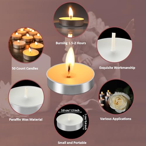 Coume 50 Set Funeral Party Favors Memorial White Candles Unscented Funeral Gifts Tealight Candles with Condolence Bereavement Cards, Organza Bags for Guest Celebration of Life Decorations (Cardinal) - style: Cardinal