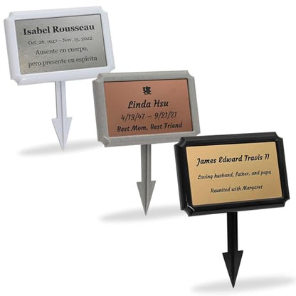 Temporary Grave Marker with Stake and Personalized Nameplate, White - color: White