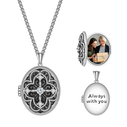 925 Sterling Silver Pictures Locket Necklace for Women Men - color: Black plated 8