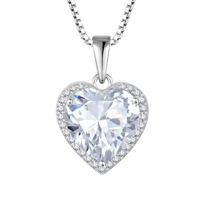 925 Sterling Silver Halo Heart Necklace for Women | Lwsary Love Heart Necklace, Heart Cut Birthstone Jewelry for Her - color: Clear White