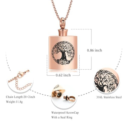 Oinsi Beer Bottle Cremation Jewelry for Ashes Stainless Steel Cylinder Tube Memorial Urn Necklace Keepsake Pendant Jewelry for Human Ashes with Filling Kits - color: B-Rose Gold