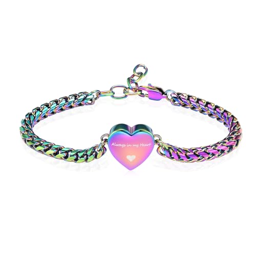 Hearbeingt Heart Urn Bracelet for Ashes Cremation Jewelry for Women Girls - color: A-Colorful