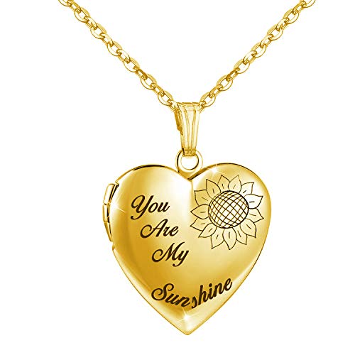 YOUFENG You are My Sunshine Necklace Sunflower Locket Necklace that Holds Pictures Heart Locket Pendant Gifts for Her - style: Gold-plated Sunflower locket
