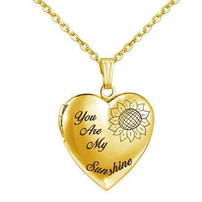 YOUFENG You are My Sunshine Necklace Sunflower Locket Necklace that Holds Pictures Heart Locket Pendant Gifts for Her - style: Gold-plated Sunflower locket