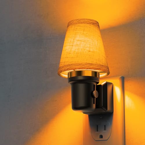 L LOHAS LED Night Lights Plug into Wall, Linen Fabric Night Light - color: Round Platform-Amber, size: 1 Pack