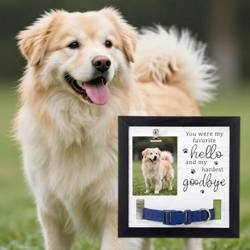 Novabright Dog Memorial Gifts for Loss of Pet, Sympathy Wooden Frame with Collar Holder, Paw Print, Dog Memorial Keychain Loss Sympathy Gift for Pet Cat Lovers