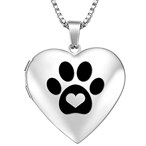 GOKING Love Heart Memory Locket Necklace Holds Pictures for Women - color: Silver (DogPaw)