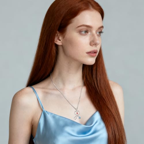 Angel Wings Necklace 925 Sterling Silver Guardian Angel Nurse RN Caduceus Pendant Charm Crystal Angel Jewelry Gifts for Women - style: H-Stethoscope-03-Mar.-Aquamarine