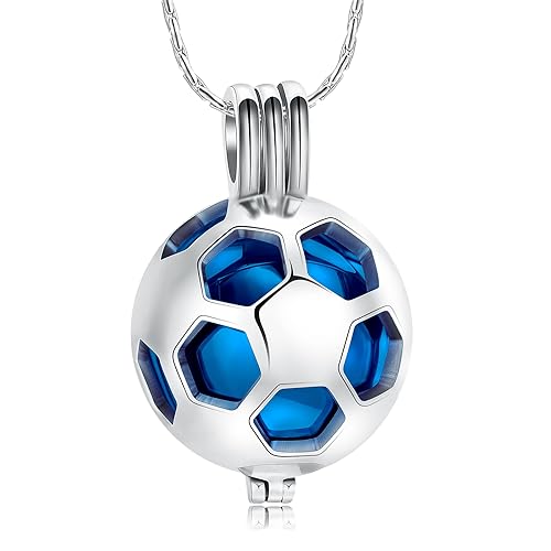 constantlife Football Cremation Jewelry for Ashes Memorial Urn Necklace Stainless Steel Soccer Pendant Keepsake Ashes Holder - color: B-Blue