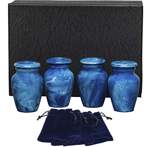Eternal Harmony Small Keepsake Urn 4-Pack, Male & Female Mini Keepsake Urns for Human Ashes with Elegant Finishes, Secure Seal & Velvet Bag, Small Urns for Ashes Up to 3 Cubic Inches (Blue Milo) - color: Blue Milo, size: Small