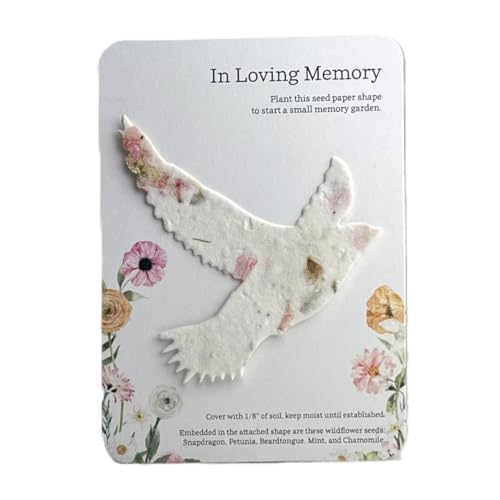 Of The Earth Handmade Paper - Custom Memorial Favors - In Loving Memory Recycled Card 3.5" x 4.875" w/Seed Paper Shapes - Set of 16 (ILM Bird (Ranunculus)) - color: ILM Bird (Ranunculus)