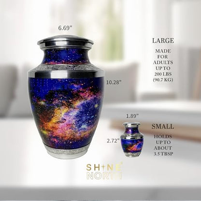 Helix Nebula Small Keepsake Urn for Human Ashes – Mini Brass Cremation Urn with Threaded Lid and Velvet Gift Box – Decorative Galaxy Memorial Keepsake - size: Small