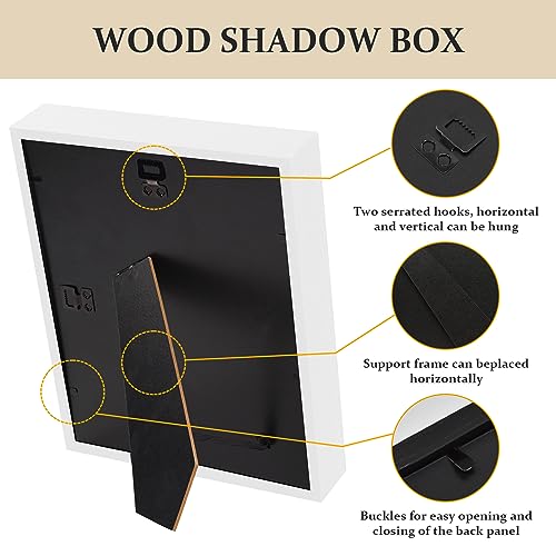 Shadow Box Frame 8x10 - 3 Pack Wood Deep Shadowbox with Glass - size: 8x10-3pcs-white