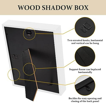 Shadow Box Frame 8x10 - 3 Pack Wood Deep Shadowbox with Glass - size: 8x10-3pcs-white