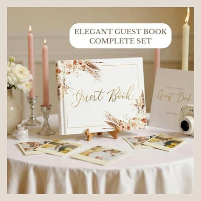 Wedding Guest Book for Guests to Sign, Elegant Wedding Guestbook Ideas, Sign in Book for Bridal and Baby Shower, Polaroid Guest Book, 100 Thick Lined and Blank Pages for Party, Wedding Books - color: Neutral
