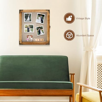 11 x13 Shadow Box Frame, Sturdy Rustic Memory Display Case with Linen Back and Acrylic Door, Picture Frame Wedding Bouquet Memorabilia Medals Photos - size: 11*13 Inch