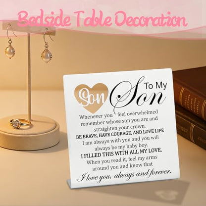 Stainless Steel Desk Plaque with Brave Quote, Courage & Brave Desk Decor for Son from Mom, Heartwarming Present for Son on Graduation, Sentimental Keepsake for Sonny from Mum, Hss15 - style: Sonny