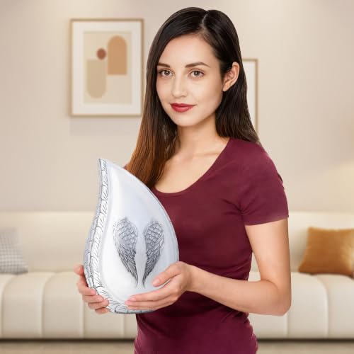 M MEILINXU White Angel Wings Urns for Human Ashes Adult Female, Full Size