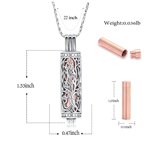 Imrsanl Cylinder Cremation Urn Necklace for Ashes of Loved One - color: Tree-Rose Gold