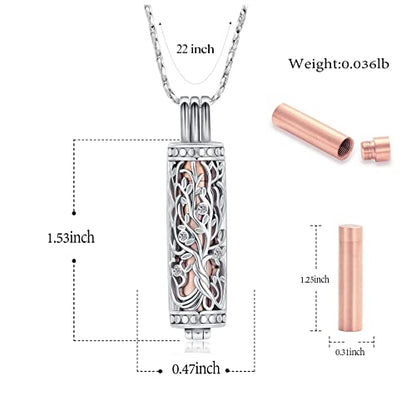 Imrsanl Cylinder Cremation Urn Necklace for Ashes of Loved One - color: Tree-Rose Gold