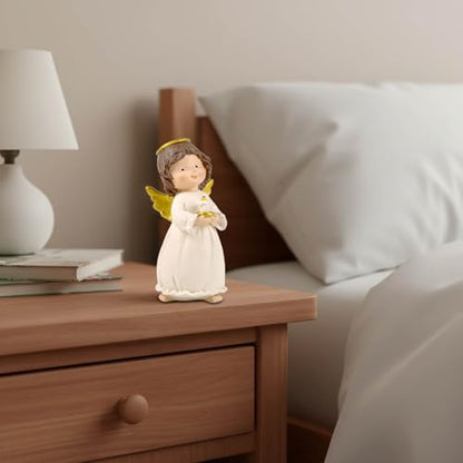 Angel Figurine Holding Candle Plate, Guardian Angel Decor, 4.92 Inch | Hand-painted resin angel with candle detail for shelves and desks; a comforting gift for women, sympathy and remembrance