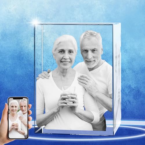 Personalized 3D Crystal Photo, Customized Laser Engraved Glass Picture Frame, Great Anniversary, Birthday, Christmas, Father's Day, Memorial Gifts for Women, Grandpa, Dad, Mom(Portrait, Large) - color: Portrait, size: Large