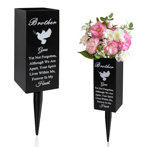 Cemetery Vases for Grave, Durable Metal Vase with Metal Stake for Decoration and Memory, Grave Flower Holder, Cemetery Vase, Graveside Flowers Holder for Cemetery - color: Brother