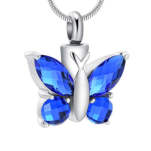 Butterfly Cremation Necklace for Ashes - Urn Neckalce for Ashes for Women Cremation Jewelry for Women - Ashes Keepsake Pendant Memorial Jewelry Gifts for A Loss of Loved Ones - color: Blue