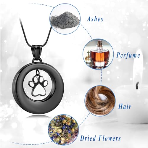 Dog Paws Cremation Jewelry Pet/Cat/Dog Paws Urn Necklaces for Ashes Stainless Steel Pet Ashes Holder Memorial Keepsakes Locket Pendant Jewelry for Men Women - color: Black