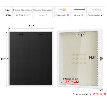 SZQINJI Shadow Box Frame 13x16 Deep Large Memory Box Display Cases, White - color: White, size: 13x16