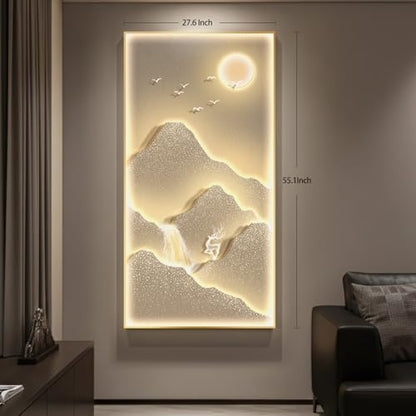 Large Framed LED Modern Luxury Mountain Wall Art for Living Room, 30x60 In - color: Gold