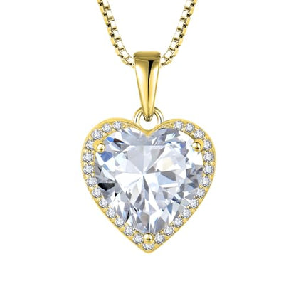 925 Sterling Silver Halo Heart Necklace for Women | Lwsary Love Heart Necklace, Heart Cut Birthstone Jewelry for Her - color: Gold