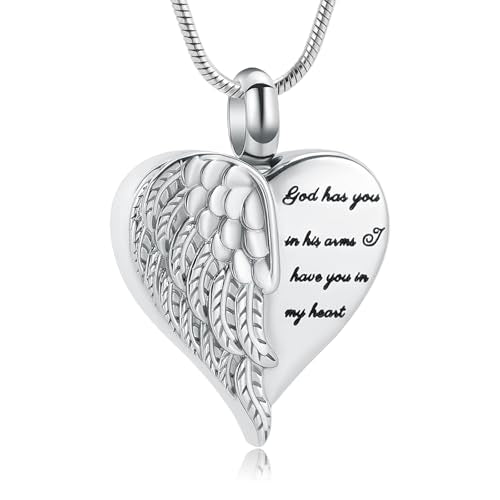 Angel Wing Heart Urn Necklace for Ashes Cremation Jewelry for Women Men Stainless Steel Memorial Necklaces Ash Holder for Human Keepsake Jewelry for Loved Ones with Fill Tool - color: A-Silver