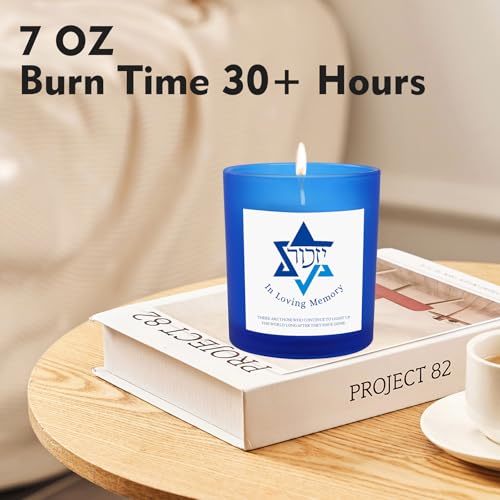 Yahrzeit Candles - Yahrzeit Memorial Candles, Memorial Bereavement Gifts for Loss of Loved One, Jewish Sympathy, Natural Soy Wax Hand Poured 6oz (Blue-UNSCENTED) - color: BLUE-UNSCENTED