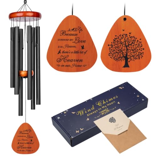 32" Sympathy Memorial Wind Chimes, Windchimes in Memory of A Loved One - color: Black 32 Raindrop
