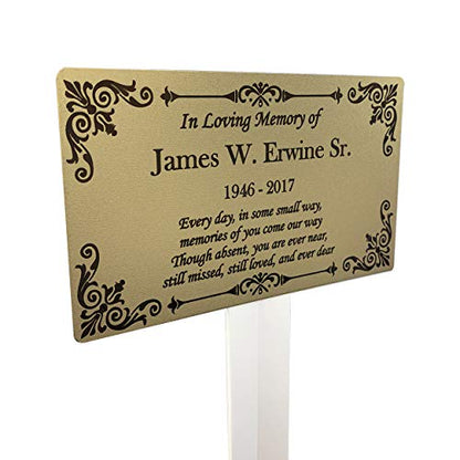 Personalized Memorial Plaque Stake, Grave Marker (Gold/Black) - color: Gold/Black